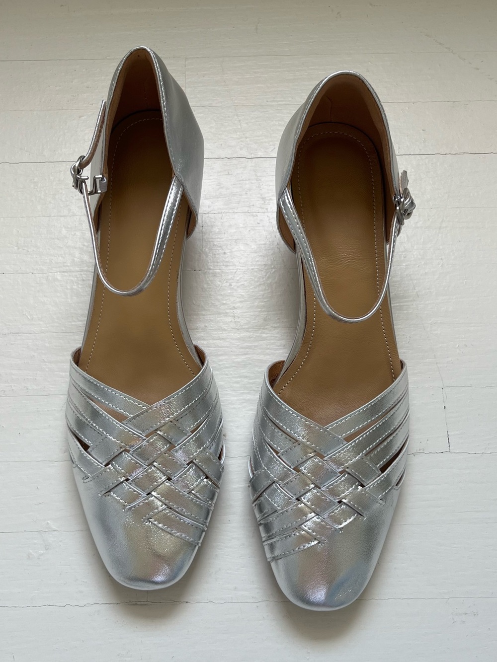 Silver Ankle-Strap Woven Flats - Women